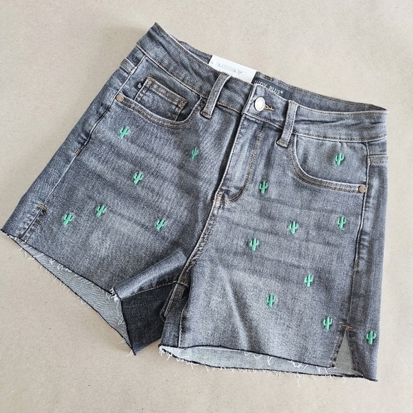Judy Blue High Rise Embroidered Cactus Black Wash Denim Shorts Small NWT - Picture 4 of 9